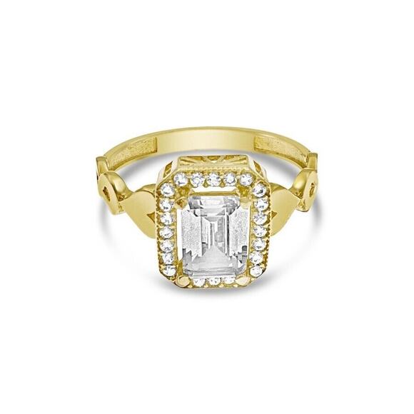Engagement Ring 14k Yellow Gold Emerald Cut CZ Infinity Band - Picture 1 of 2